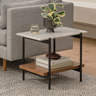 Agotu Marble Side Table - Walnut