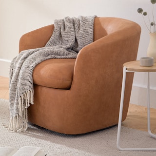 Turoy 32.5" Leather Swivel Lounge Chair - Rawhide Tan