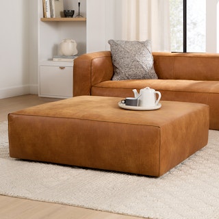 Cigar 47" Leather Ottoman - Rawhide Tan
