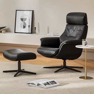 Meklen 31" Leather Swivel Recliner Lounge Set - Oxford Black
