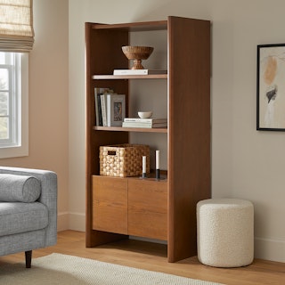 Torme 34" Bookcase with Storage, Tall - Smoked Oak