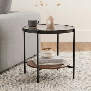 Vitri Glass Side Table - Walnut