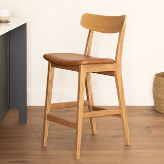 Ecole Leather Counter Stool - Oak and Toscana Tan