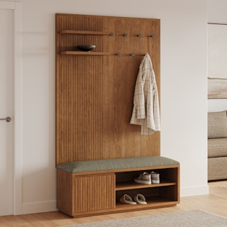 Kouva 47" Bench and Wall Panel Storage Set - Smoked Oak and Algonquin Green